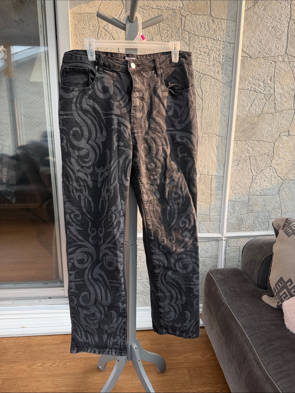 Hot Topic Black Gray Washed Plaid Pants